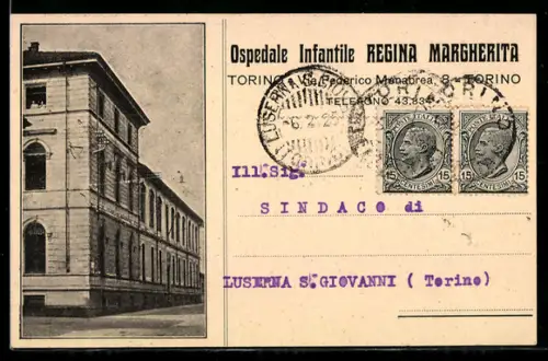 AK Torino, Ospedale Infantile Regina Margherita, edificio storico e dettagli postalizzati