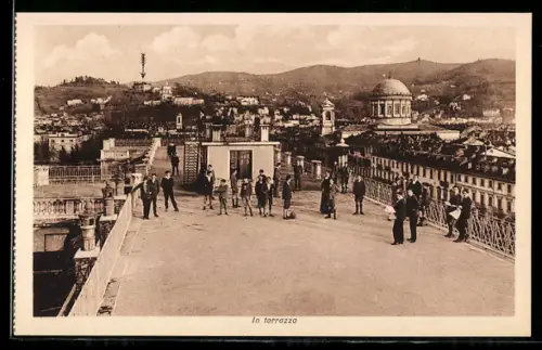 AK Torino, Collegio S. Giuseppe, In terrazzo con vista panoramica sulla città e colline circostanti