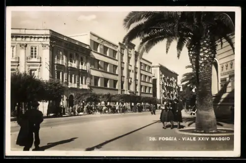 AK Foggia, Viale XXIV Maggio con palme e passanti