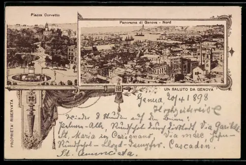 Künstler-AK Genova, Panorama di Genova-Nord e Piazza Corvetto