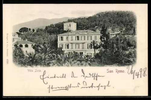 AK San Remo, Villa Zirio con giardini e colline sullo sfondo