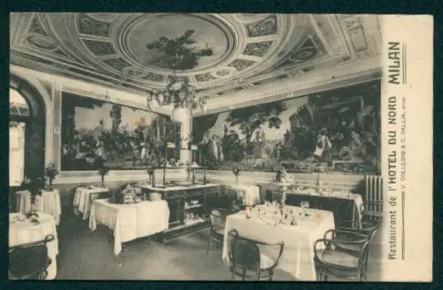 AK Milano, Ristorante dell`Hotel du Nord con interni decorati e tavoli apparecchiati