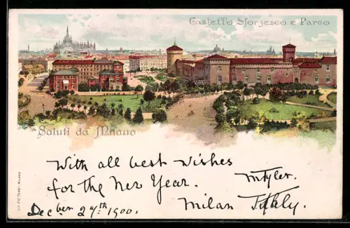 Lithographie Milano, Castello Sforzesco e Parco