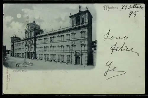 Mondschein-AK Modena, Palazzo Reale in una vista notturna con la luna sullo sfondo