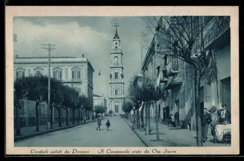 AK Pompei, Il Campanile visto da Via Sacra