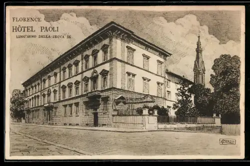 Künstler-AK Firenze, Hôtel Paoli, Lungarno della Zecca 16