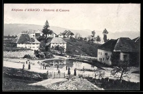 AK Asiago, Altipiano d`Asiago, Scena rurale con stagno e persone