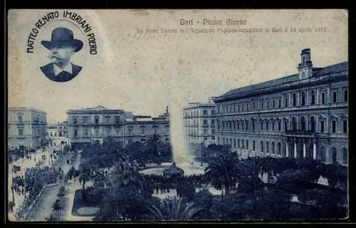 AK Bari, Piazza Ateneo, la prima Fontana dell`Acquedotto Pugliese inaugurata il 24 aprile 1915, M. R. Imbriani Poerio