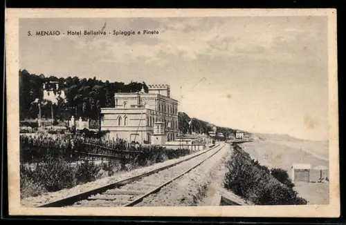 AK S. Menaio, Hotel Bellariva, Spiaggia e Pineta con ferrovia lungo la costa
