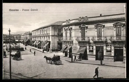 AK Messina, Piazza Cairoli con carrozze e pedoni