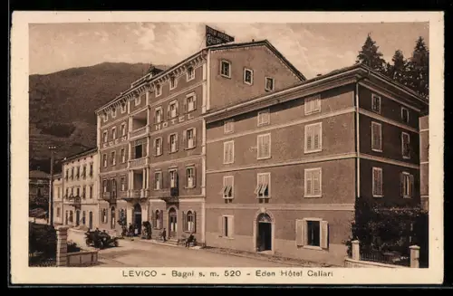 AK Levico, Eden Hôtel Caliari con sfondo montano