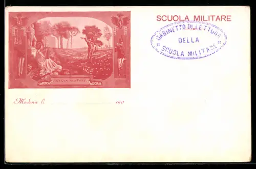 Künstler-AK Modena, Scuola Militare con scena di lettura nel paesaggio