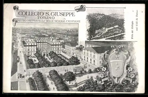 AK Torino, Collegio S. Giuseppe e vista del parco, tram in strada