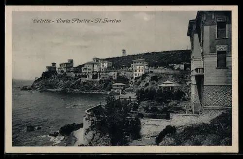AK Caletta, Costa Fiorita, Il Sorriso, veduta costiera con edifici storici sul promontorio