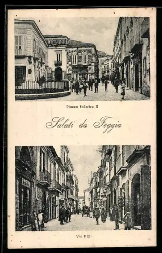 AK Foggia, Piazza Federico II, Via Arpi, Pferdekutsche