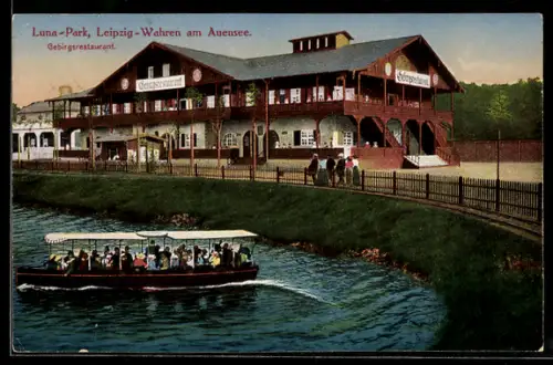 AK Leipzig-Wahren, Luna Park am Auensee, Gebirgsrestaurant, ca. 0,5 qkm