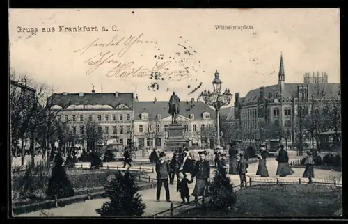 AK Frankfurt a. O., Wilhelmsplatz mit Denkmal