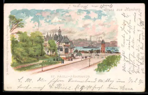 Künstler-AK Hamburg-St. Pauli, Strasse am Fährhaus