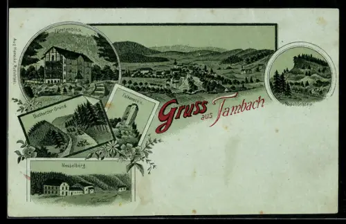 Mondschein-Lithographie Tambach, Hotel Fürstenblick, Nesselberg, Falkenstein