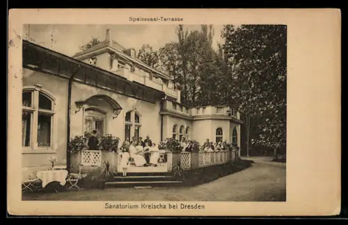 AK Kreischa b. Dresden, Café Sanatorium Kreischa mit Speisesaal-Terrasse