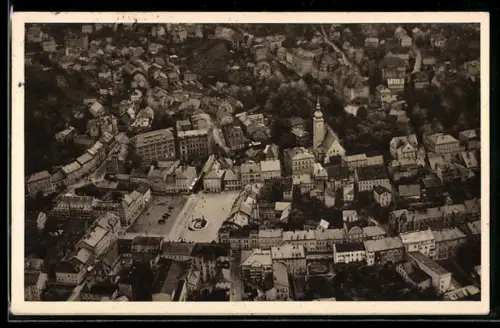 AK Auma, Marktplatz, Kirche, Luftaufnahme
