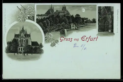 Mondschein-Lithographie Erfurt, Dom, Westseite und Portal