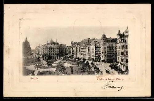 Lithographie Berlin-Schöneberg, Viktoria Luise Platz, Platzansicht mit Wohnhäusern