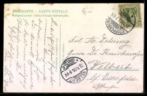 Lithographie Essen, Rathaus, Stadtgarten, Münster-Kirche