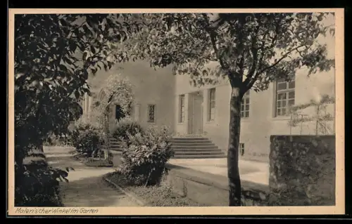 AK Bingen am Rhein, Institut St. Mariä der Engl. Fräulein, malerischer Winkel im Garten