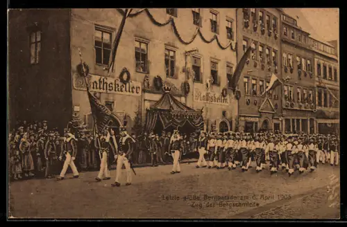 AK Freiberg, Letzte grosse Bergparade 1905, Zug der Bergschmiede, Ratskeller