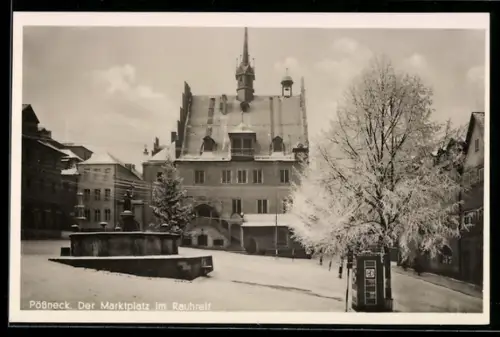 AK Pössneck, Marktplatz im Rauhreif