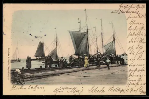 AK Norderney, Segelschiffe an der Segelbuhne