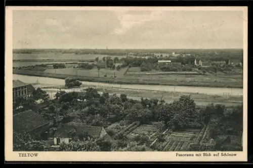AK Teltow, Panorama mit Blick auf Schönow