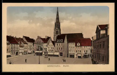 AK Merseburg, Ansicht vom Markt mit Kirche