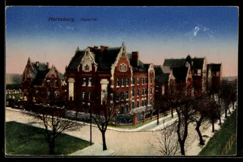 AK Merseburg, Kaserne mit Strassenpartie
