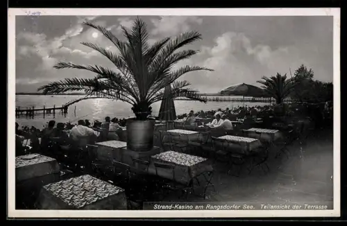 AK Rangsdorf, Strand-Kasino am Rangsdorfer See, Teilansicht der Terrasse