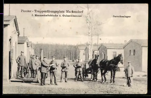 AK Markendorf, Pionier-Truppenübungsplatz, Mannschaftsküche, Gulaschkanone, Barackenlager