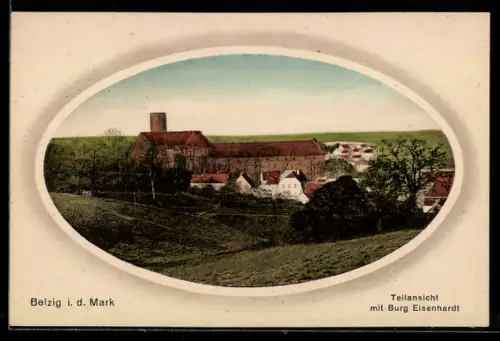 AK Belzig i. d. Mark, Teilansicht mit Burg Eisenhardt