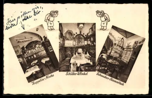 AK Berlin, Gasthaus Kottler zum Schwabenwirt, Zeppelin-Nische, Schiller-Winkel, Motzstrasse 31