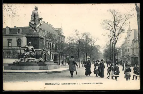 AK Duisburg, Königstrasse, Bismarck-Denkmal
