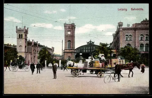 AK Leipzig, Bahnhöfe mit Kutschen