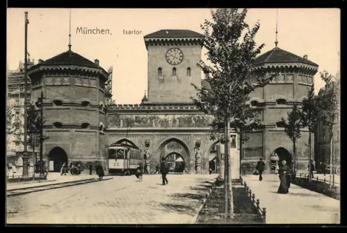AK München, Isartor, Strassenbahn
