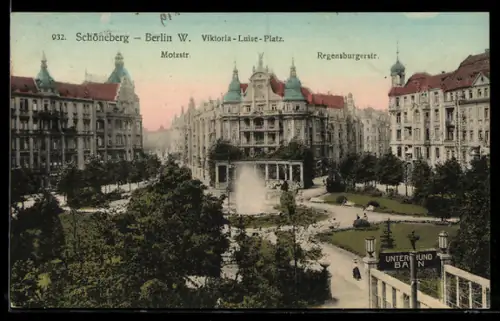 AK Berlin-Schöneberg, Viktoria-Luise-Platz, Motzstrasse, Regensburgerstrasse, U-Bahn-Eingang