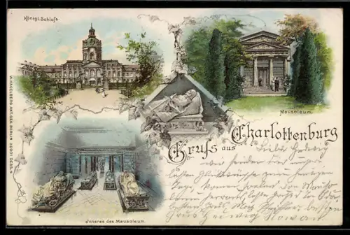 Lithographie Berlin-Charlottenburg, Königl. Schloss, Mausoleum, Inneres des Mausoleums