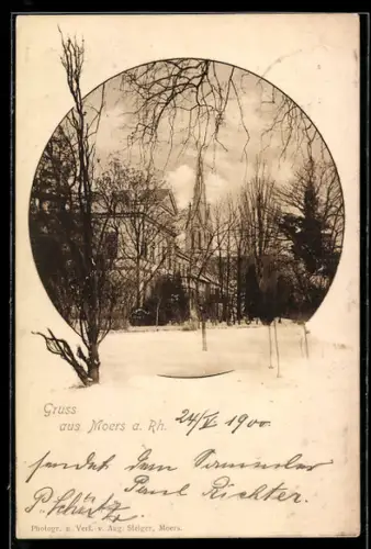 AK Moers a. Rh., Kirche im Winter