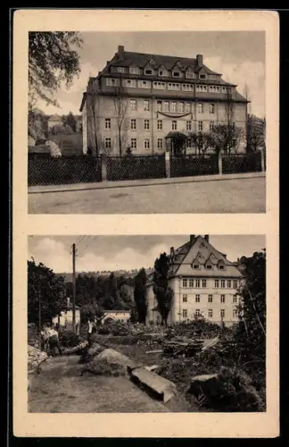 AK Bad Gottleuba, Knabenhort am Kurfürstenweg vor und nach dem Unwetter am 29. Juli 1927