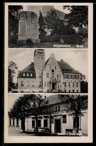 AK Cammer /Zauch-Belzig, Kriegerdenkmal, Schloss, Gasthof v. Franz Block