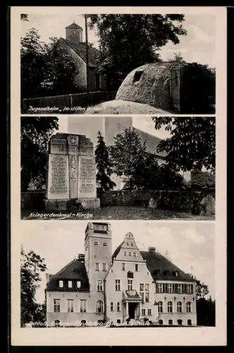 AK Cammer /Zauch-Belzig, Jugendheim Im Stillen Winkel, Kriegerdenkmal, Schloss