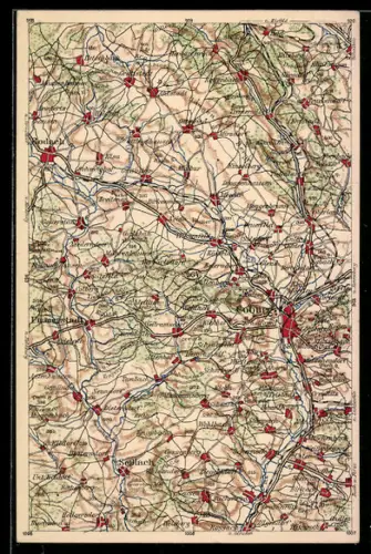 AK Coburg, Umgebungskarte, Eisenbahnlinien, Städte und Flüsse, Wona-Verlag Landkarte