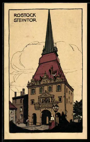 Steindruck-AK Rostock, Steintor